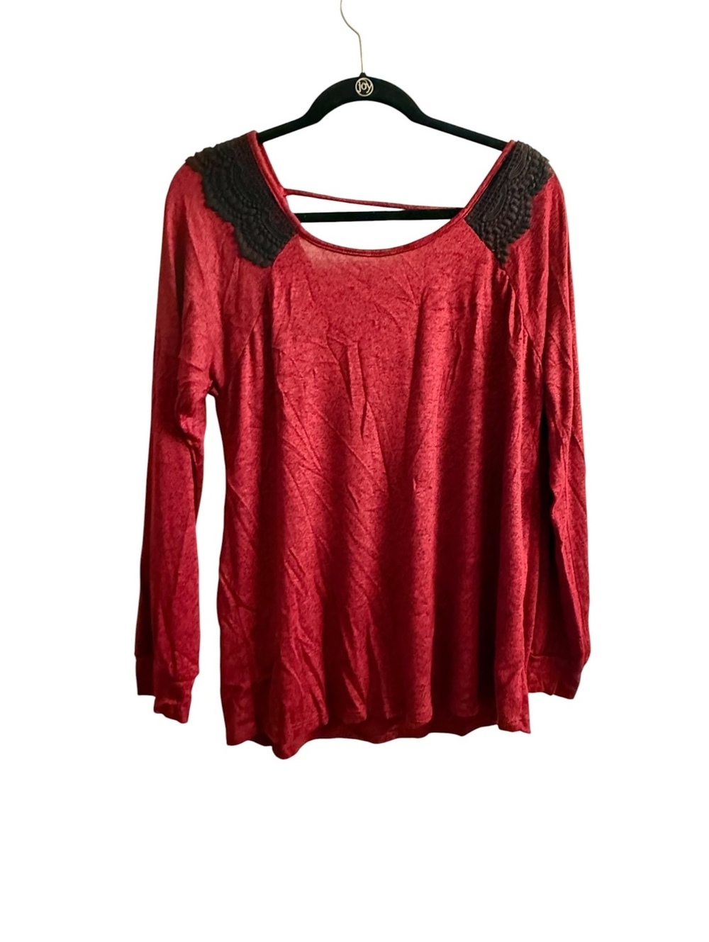 Twenty Second Red Long Sleeve Top with Black Lace Detail Size Medium